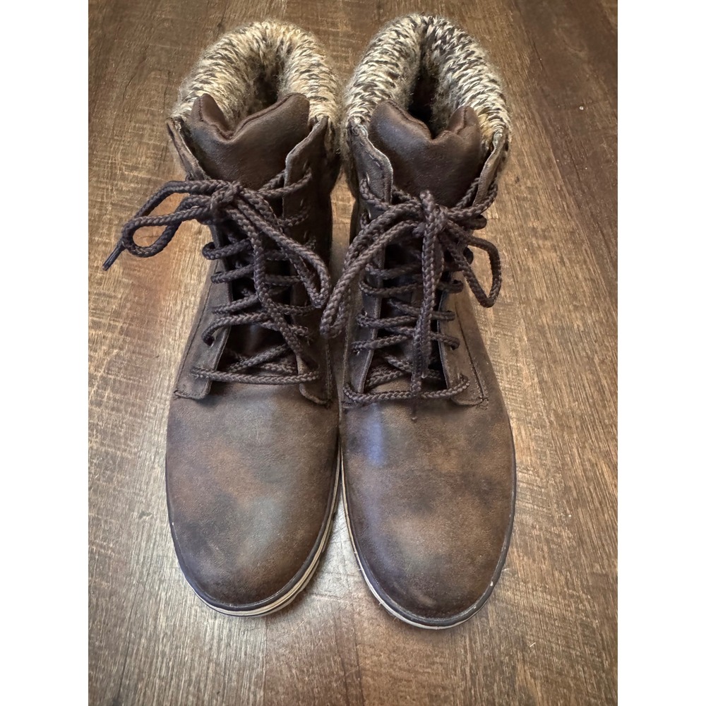 Cliffs by White Mountain Women's 8.5M Brown Lace Up Sweater Cuff Ankle Boots